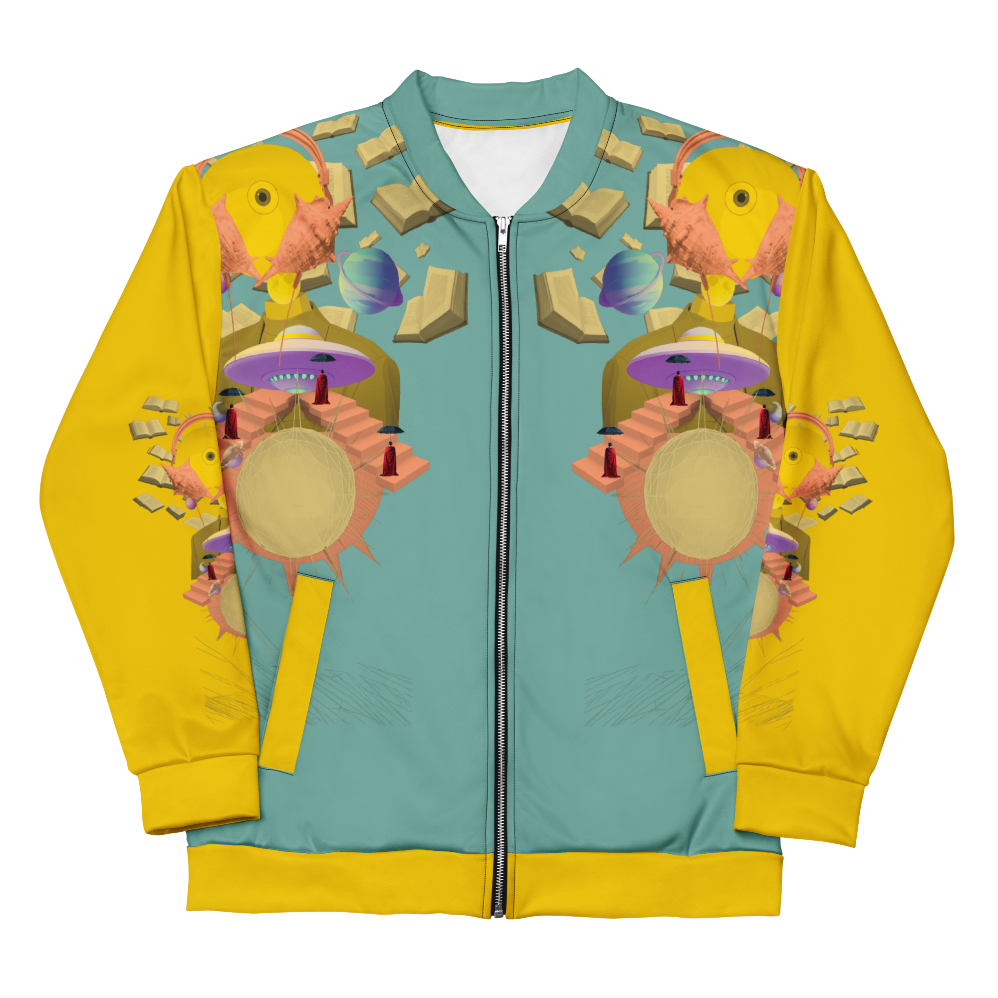 Unisex Bomberjacke Poetry Of Sea Helles Petrol/gelb | Premium Streetwear Otto Strtwr