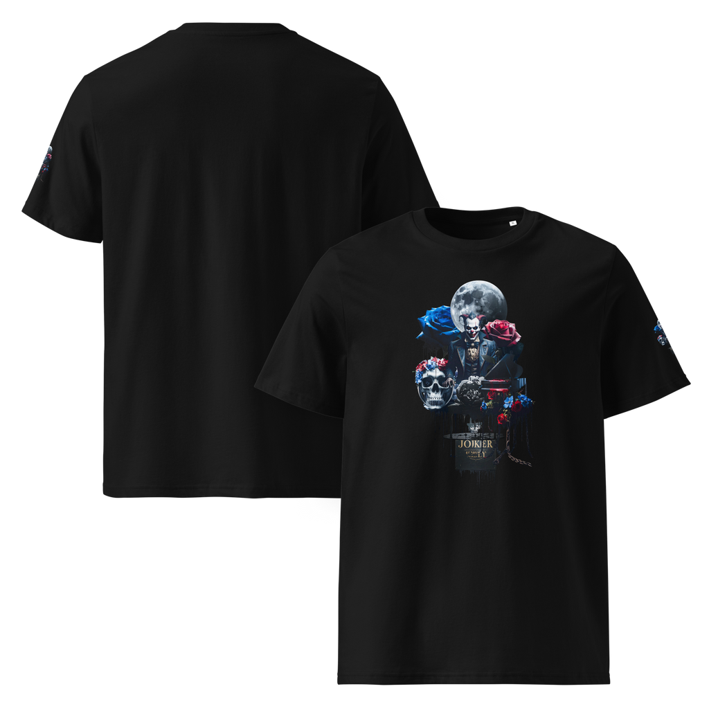 Unisex T-shirt aus Bio-baumwolle Midnight Jester – Film Noir Joker Design | Otto Strtwr