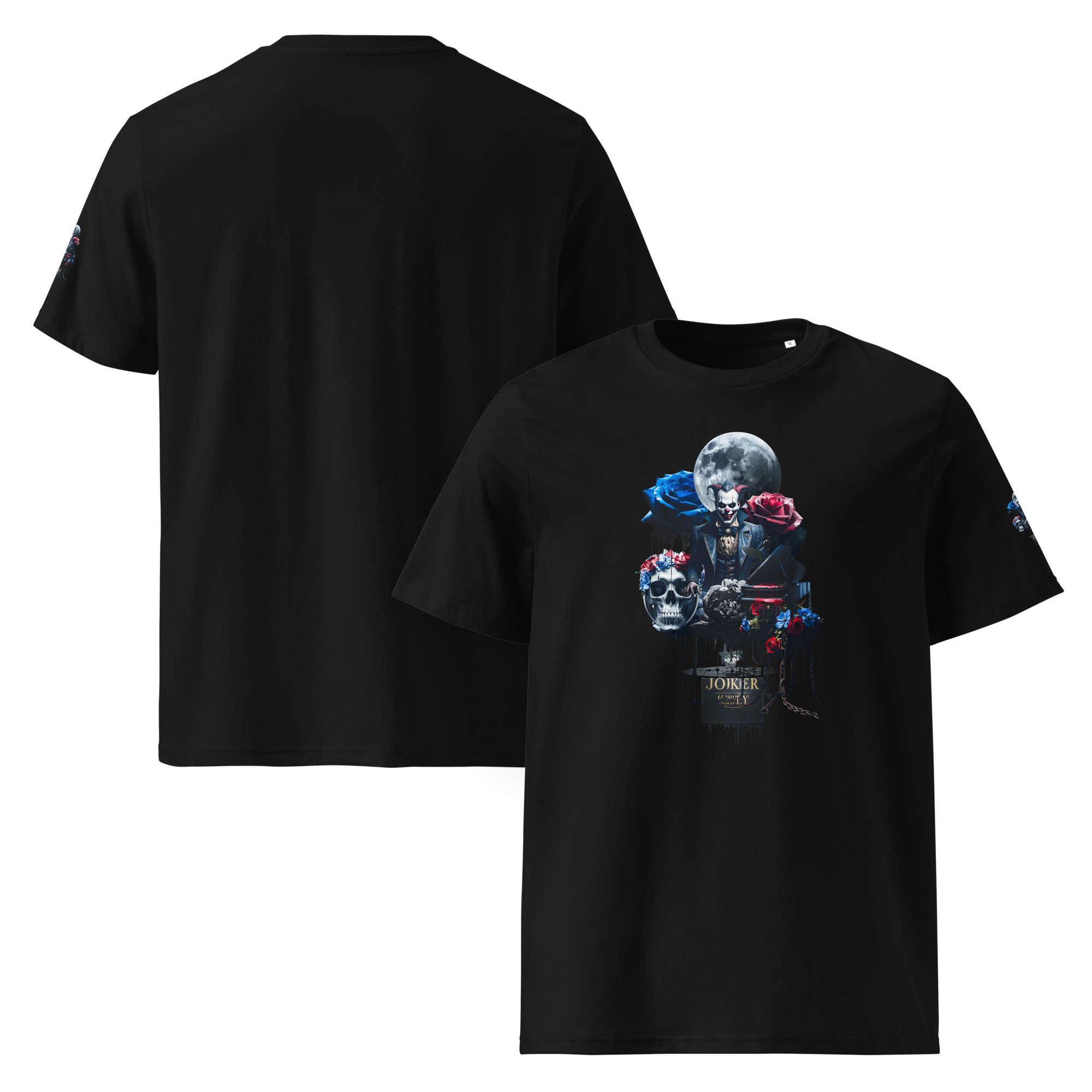 Unisex T-shirt aus Bio-baumwolle Midnight Jester – Film Noir Joker Design | Otto Strtwr