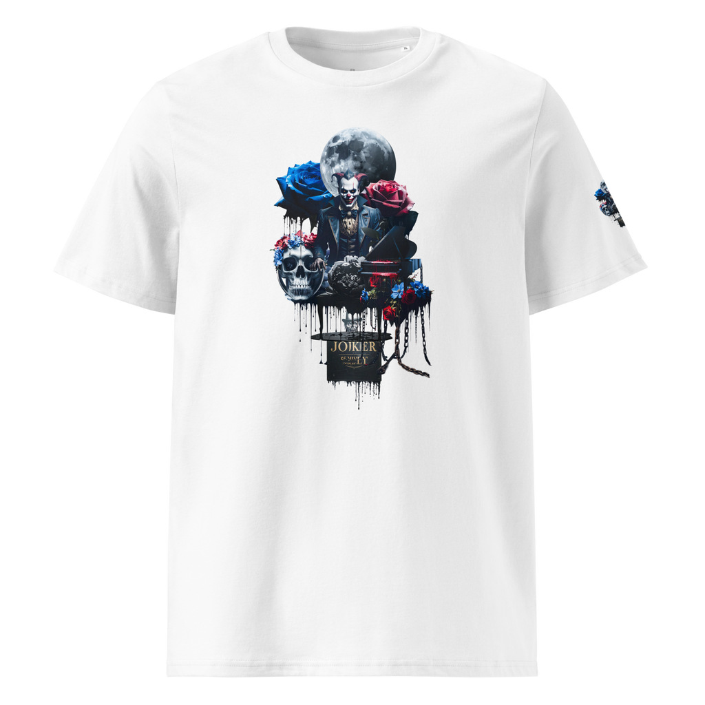Unisex T-shirt aus Bio-baumwolle Midnight Jester – Film Noir Joker Design | Otto Strtwr